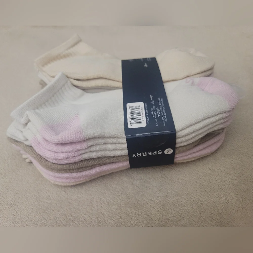 Sperry Kid Cream/Pink Cushion Quarters 10Pk Socks (Big Kid Shoe Size 4-10) NWT